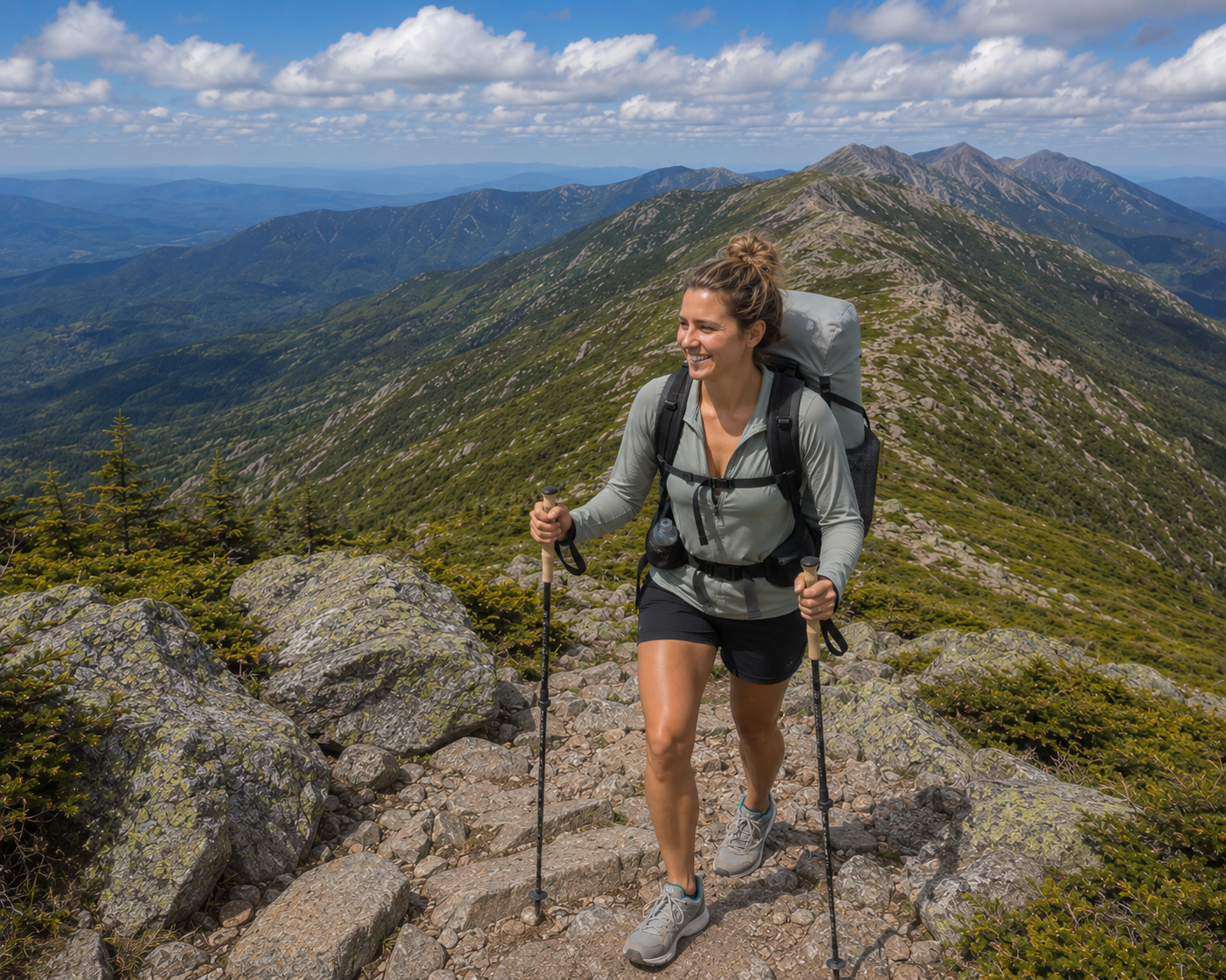 Hiker on Franconia Ridge Trail in New Hampshire