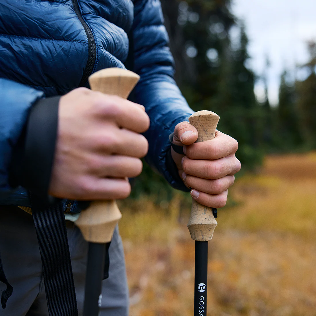 Hiker using Gossamer Gear LT5 three piece carbon trekking poles