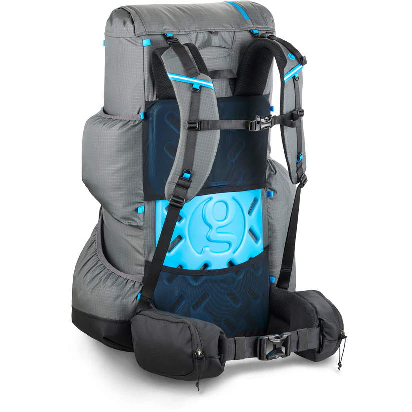 Gossamer Gear Mariposa 60 backpack showing shoulder straps and integrated SitLight pad