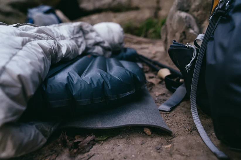 Gossamer Gear Thinlight Foam Pad laid beneath a sleeping bag