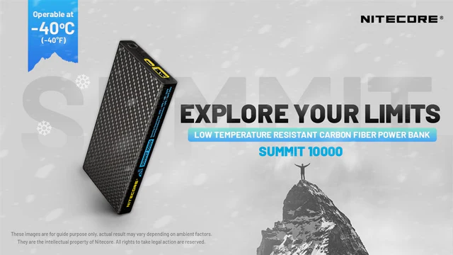 NITECORE SUMMIT 10000 power bank rated for temperatures down to -40°F